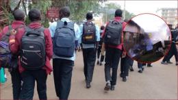 File photo of students on their way home. (Inset: A fire scene at a school).